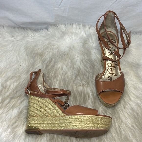 Sam Edelman Turner Tan Leather Wedge Espadrille Sandals Sz 9 - Picture 2 of 9